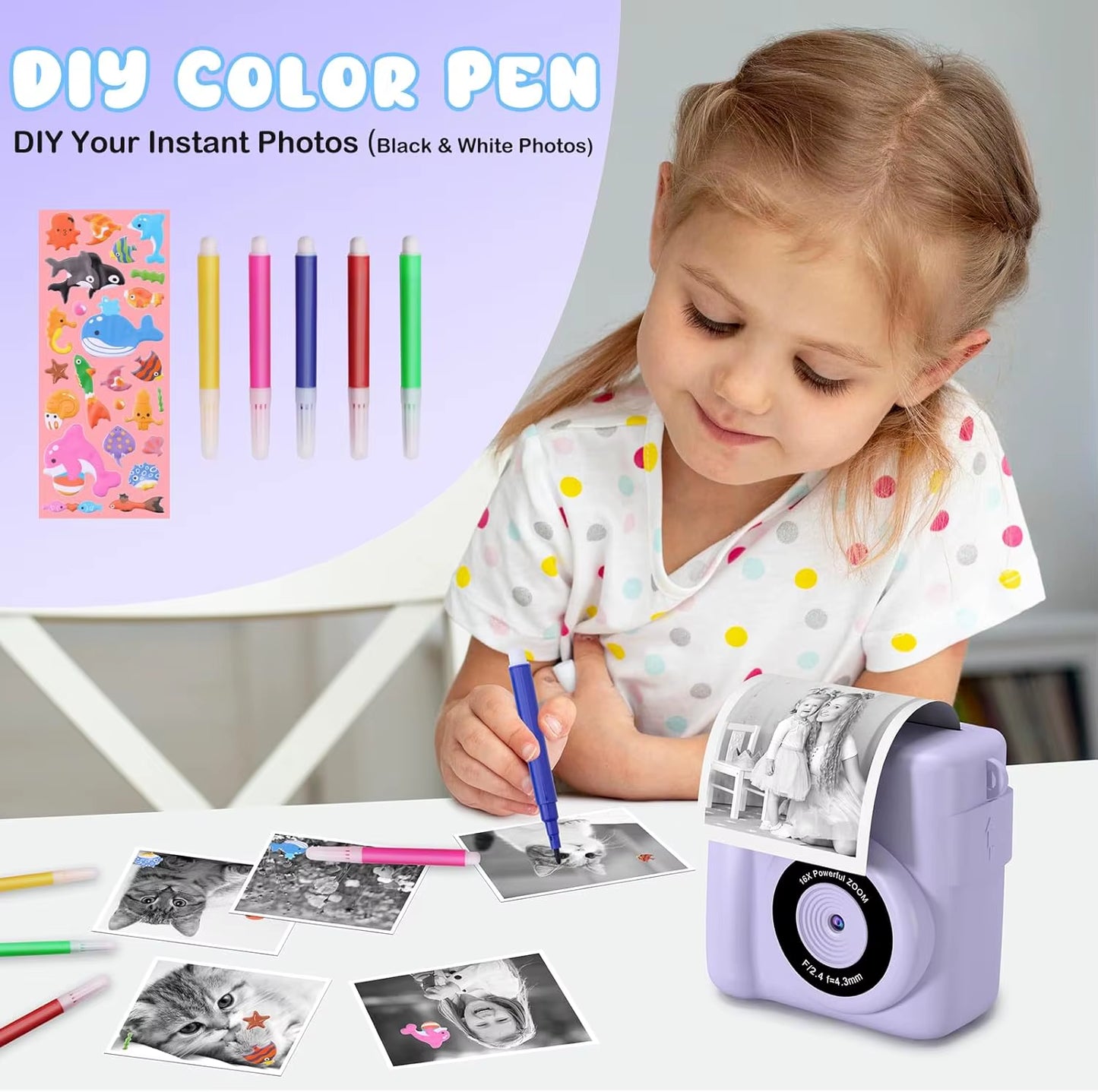 Children'S Instant Print Camera Thermal Printing Digital Camera 2.4" 1080P Camera Toy for 6-12 Years