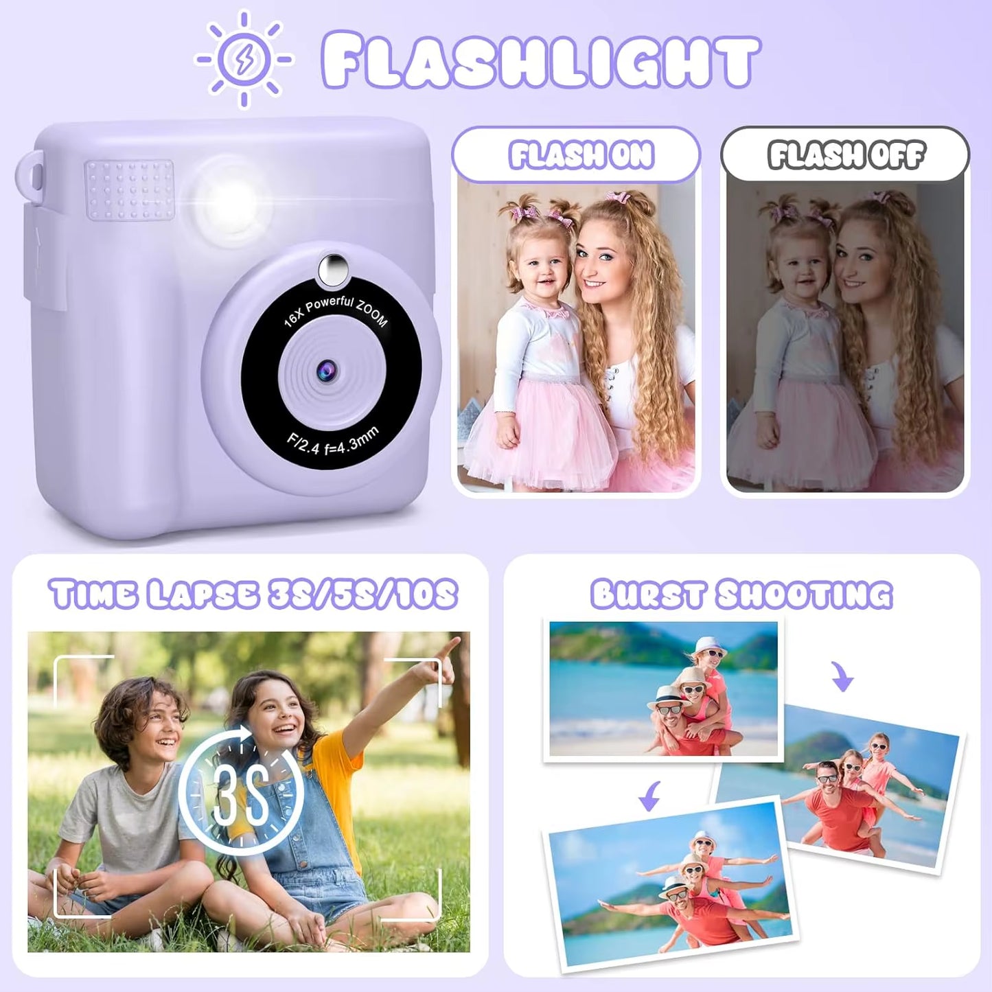 Children'S Instant Print Camera Thermal Printing Digital Camera 2.4" 1080P Camera Toy for 6-12 Years