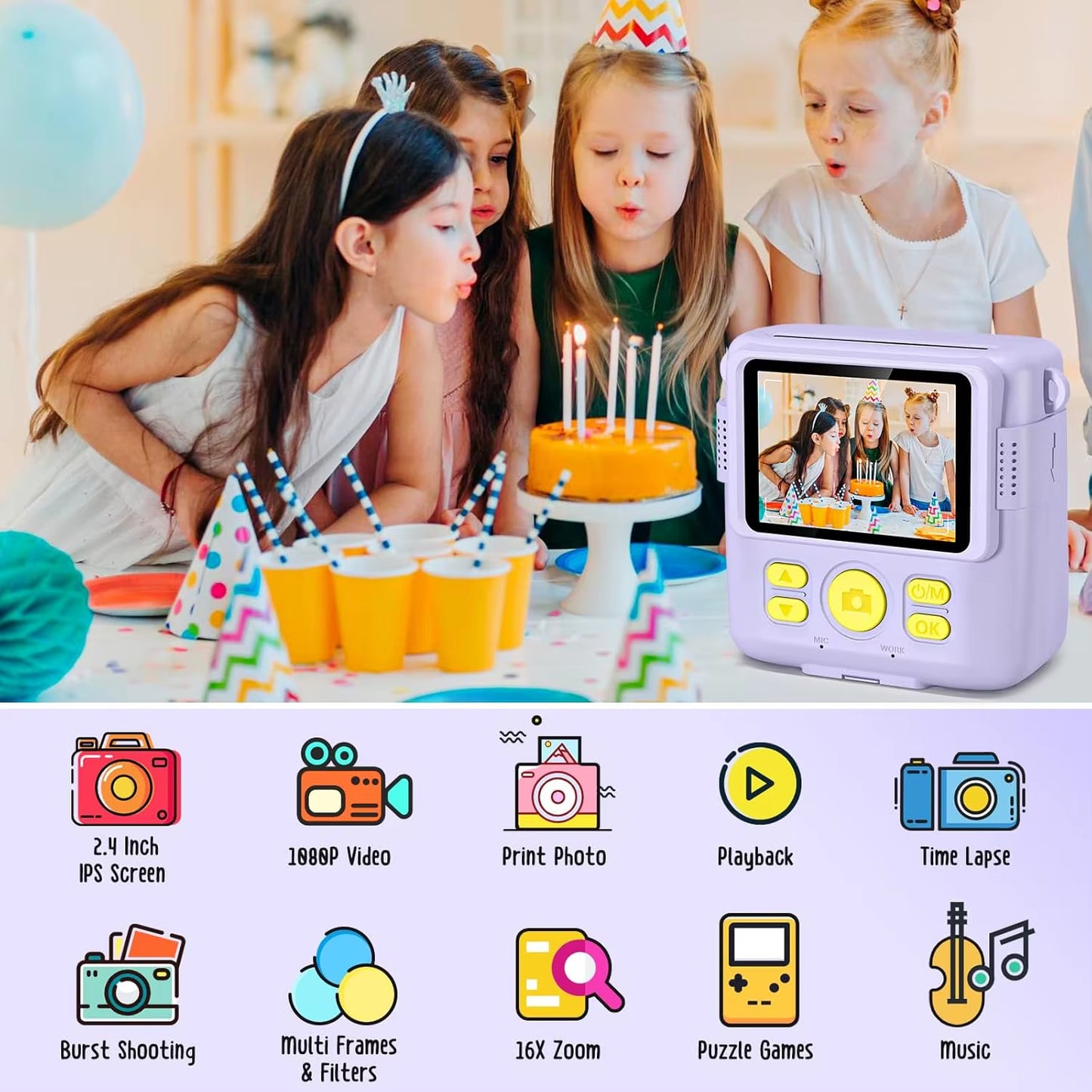 Children'S Instant Print Camera Thermal Printing Digital Camera 2.4" 1080P Camera Toy for 6-12 Years
