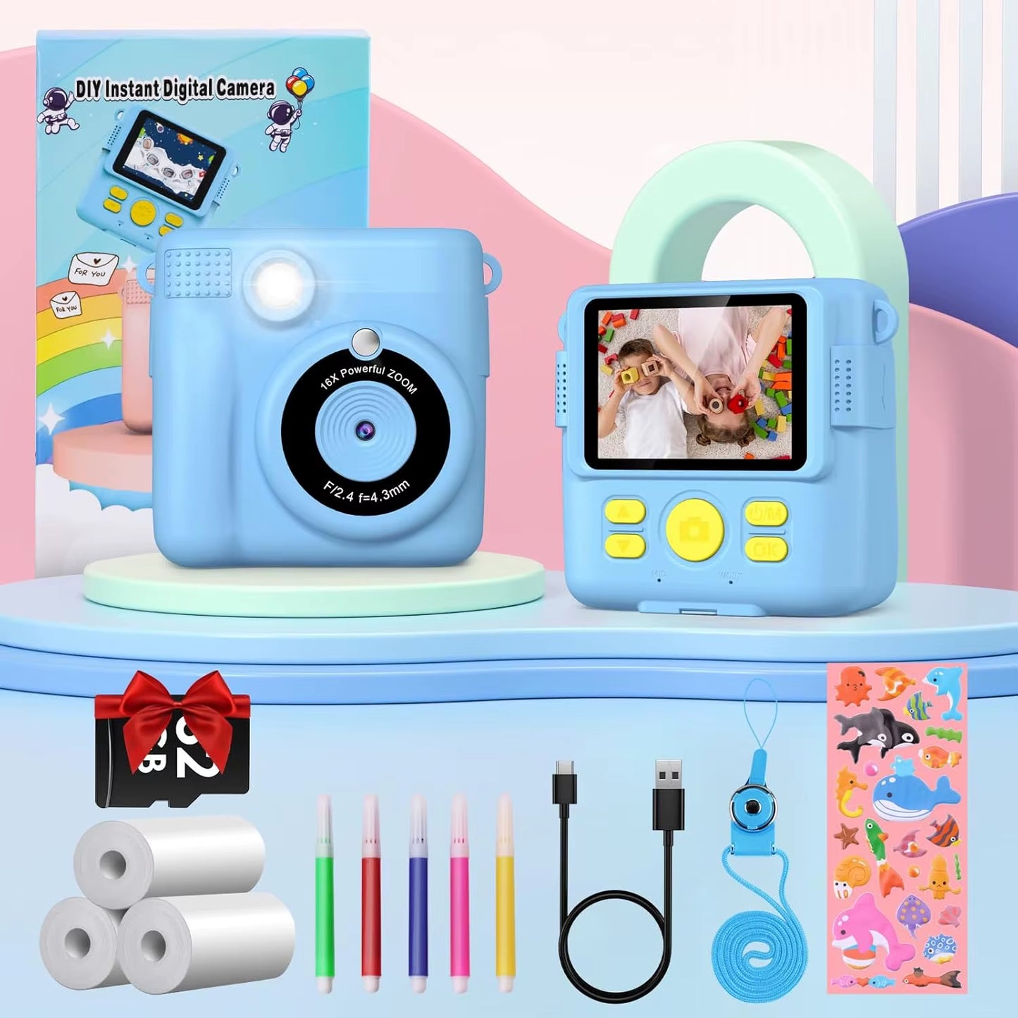 Children'S Instant Print Camera Thermal Printing Digital Camera 2.4" 1080P Camera Toy for 6-12 Years