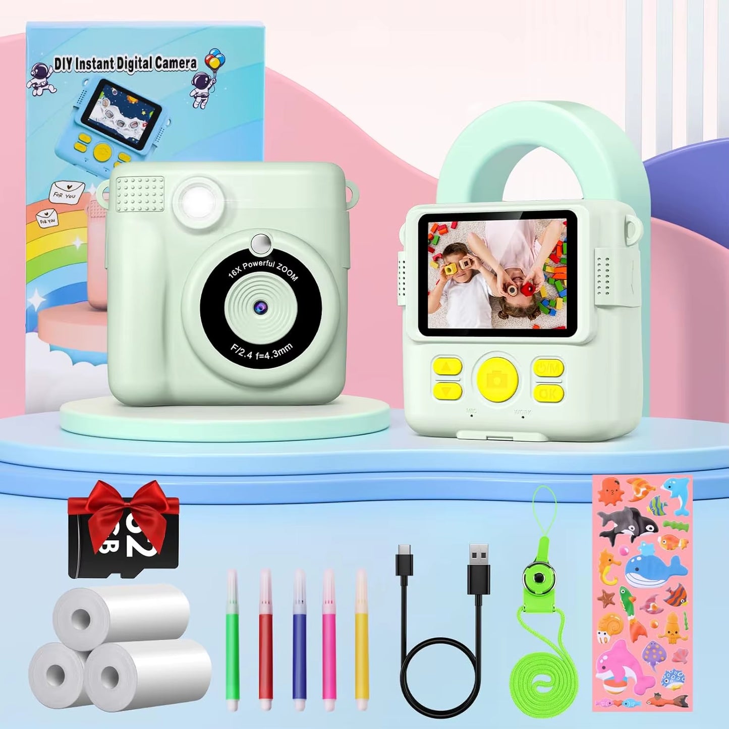 Children'S Instant Print Camera Thermal Printing Digital Camera 2.4" 1080P Camera Toy for 6-12 Years