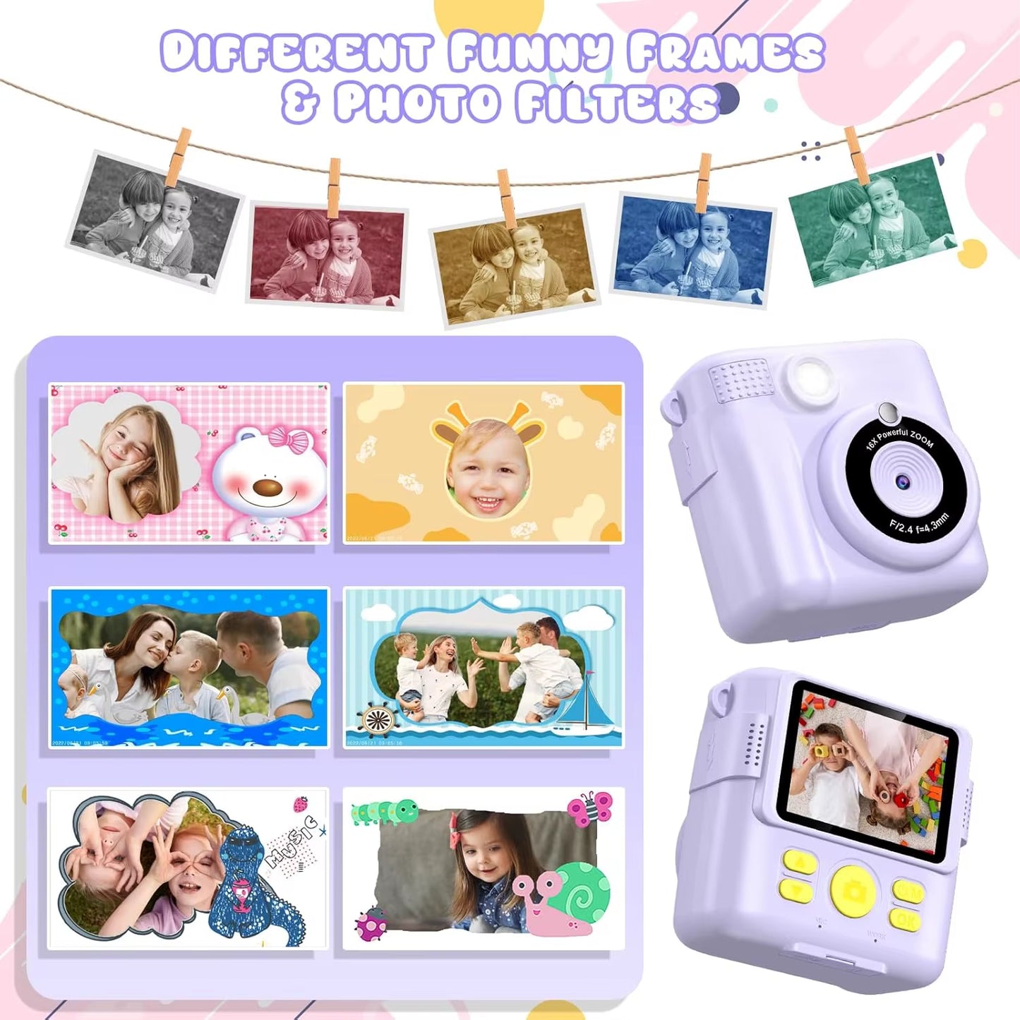 Children'S Instant Print Camera Thermal Printing Digital Camera 2.4" 1080P Camera Toy for 6-12 Years