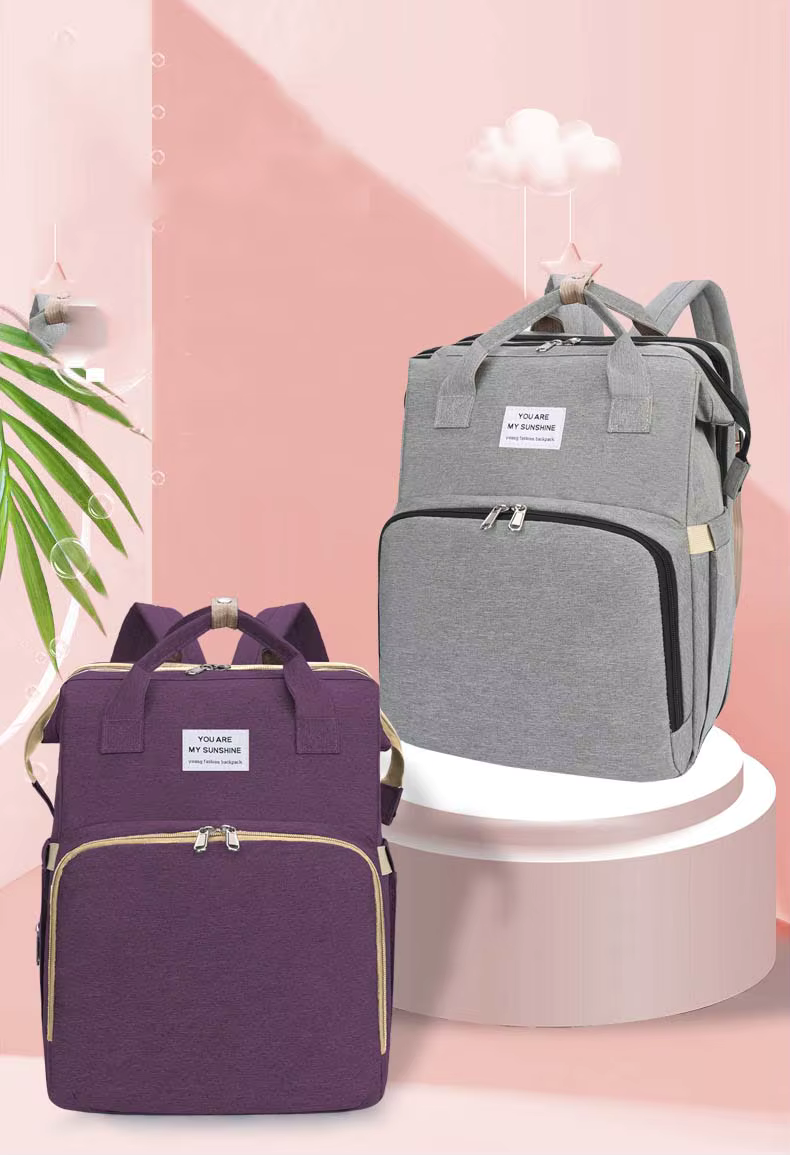 Diaper Bag Backpack, Multifunction Baby Bag, Foldable Crib, Insulation Milk Bottle Pocket, Waterproof Large Capacity Travel Bag, Gift for Mom Dad