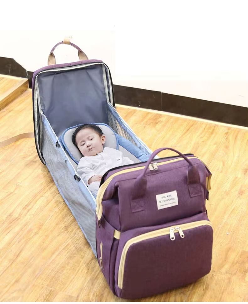 Diaper Bag Backpack, Multifunction Baby Bag, Foldable Crib, Insulation Milk Bottle Pocket, Waterproof Large Capacity Travel Bag, Gift for Mom Dad