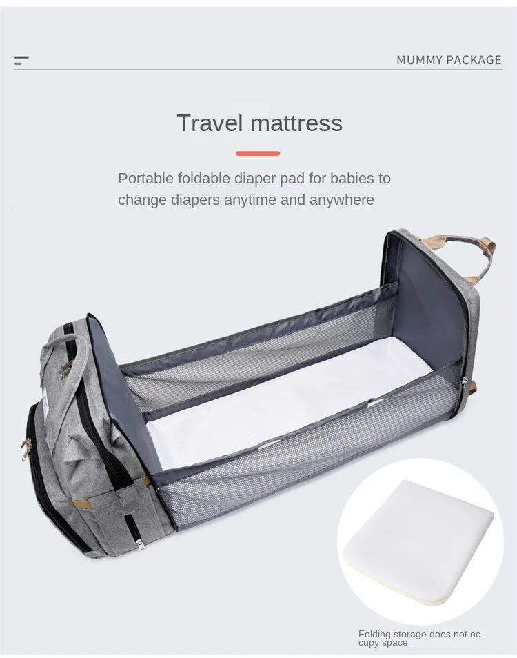 Diaper Bag Backpack, Multifunction Baby Bag, Foldable Crib, Insulation Milk Bottle Pocket, Waterproof Large Capacity Travel Bag, Gift for Mom Dad