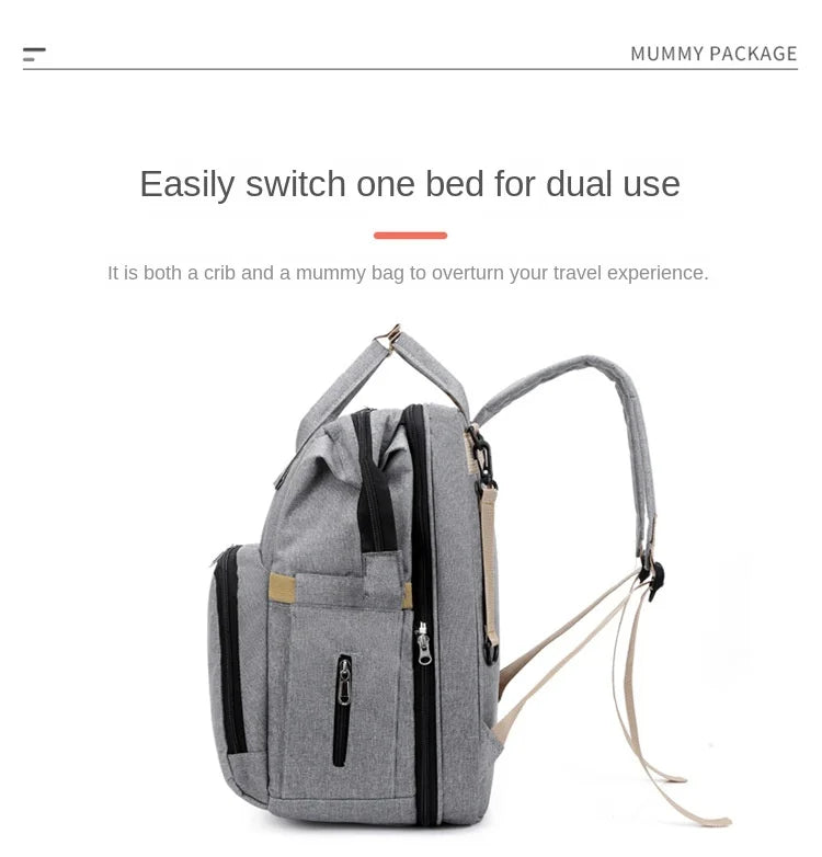 Diaper Bag Backpack, Multifunction Baby Bag, Foldable Crib, Insulation Milk Bottle Pocket, Waterproof Large Capacity Travel Bag, Gift for Mom Dad