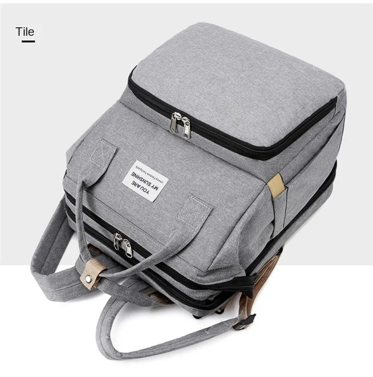 Diaper Bag Backpack, Multifunction Baby Bag, Foldable Crib, Insulation Milk Bottle Pocket, Waterproof Large Capacity Travel Bag, Gift for Mom Dad