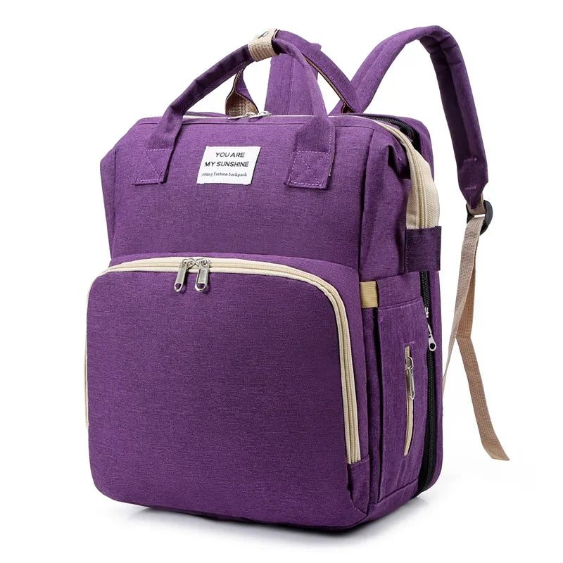 Diaper Bag Backpack, Multifunction Baby Bag, Foldable Crib, Insulation Milk Bottle Pocket, Waterproof Large Capacity Travel Bag, Gift for Mom Dad