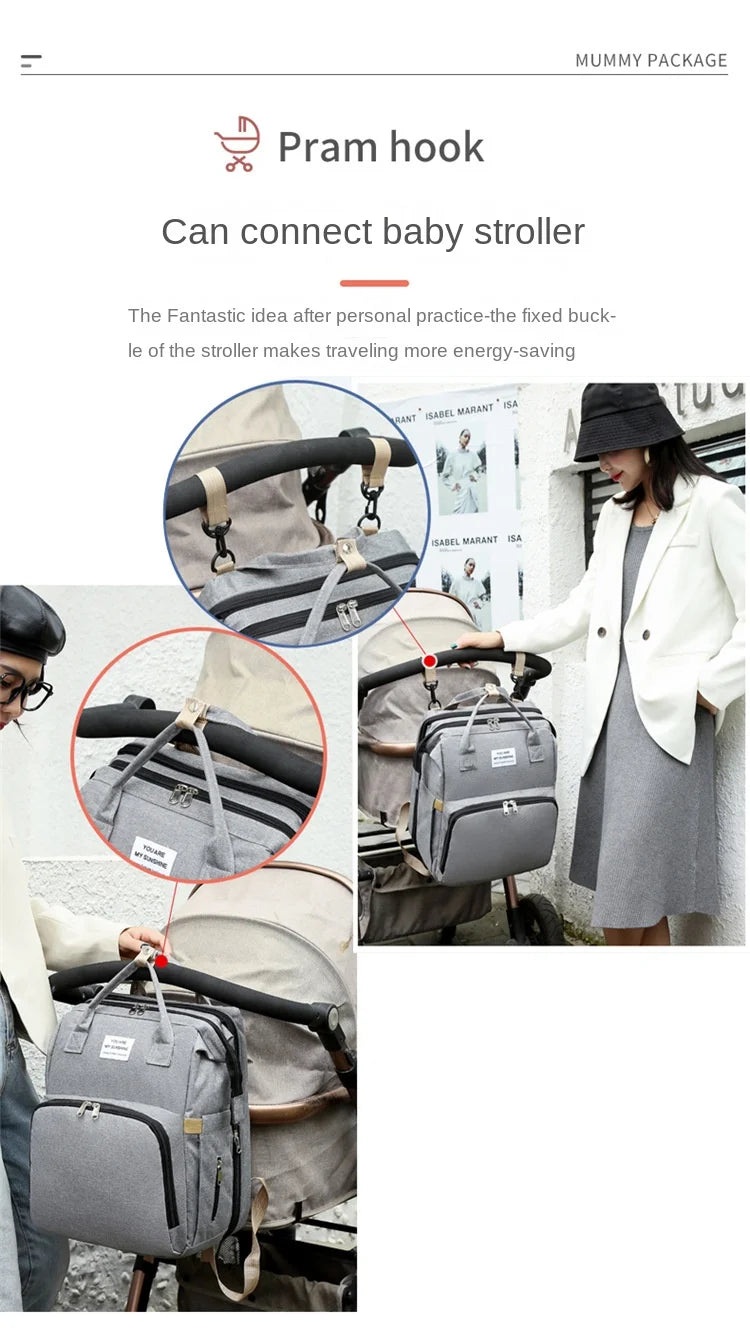 Diaper Bag Backpack, Multifunction Baby Bag, Foldable Crib, Insulation Milk Bottle Pocket, Waterproof Large Capacity Travel Bag, Gift for Mom Dad