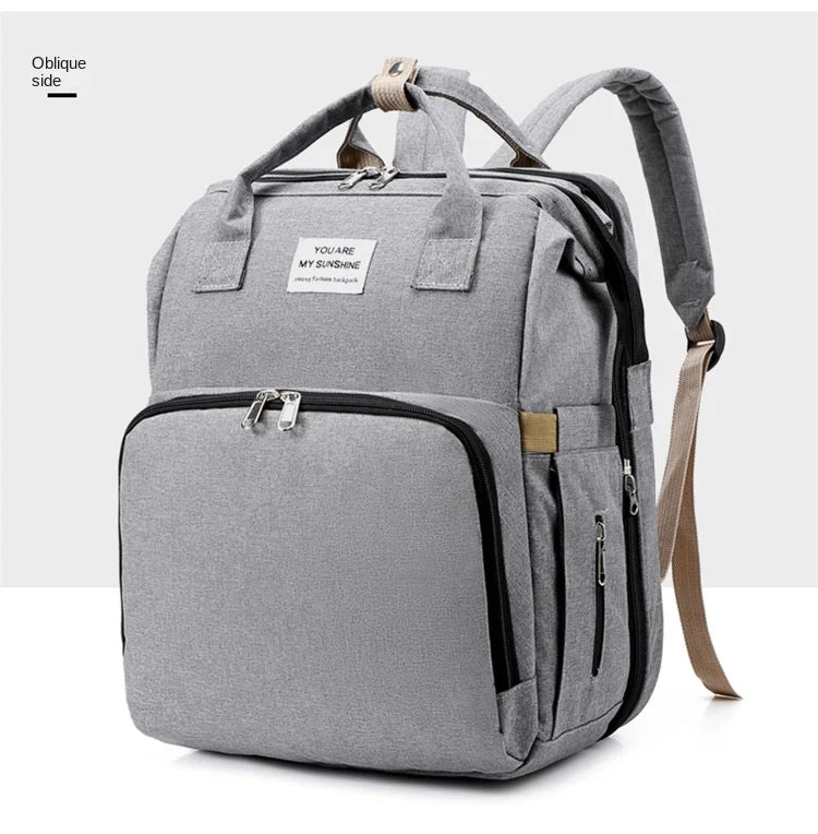 Diaper Bag Backpack, Multifunction Baby Bag, Foldable Crib, Insulation Milk Bottle Pocket, Waterproof Large Capacity Travel Bag, Gift for Mom Dad
