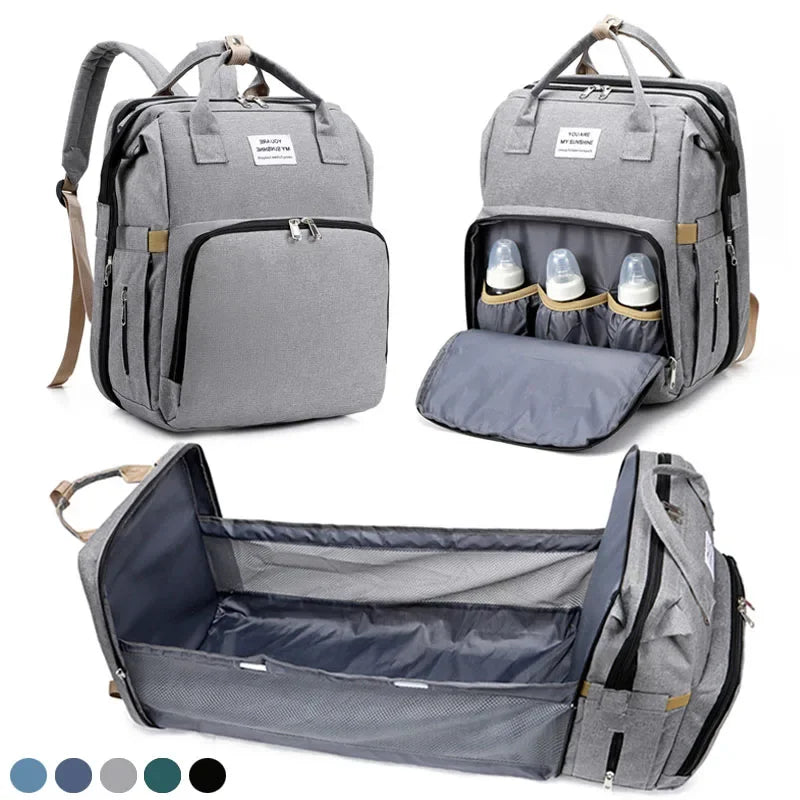 Diaper Bag Backpack, Multifunction Baby Bag, Foldable Crib, Insulation Milk Bottle Pocket, Waterproof Large Capacity Travel Bag, Gift for Mom Dad