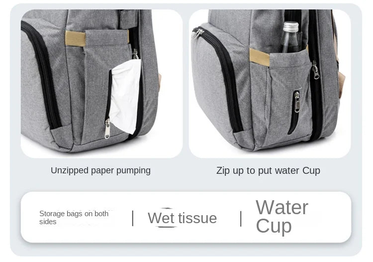 Diaper Bag Backpack, Multifunction Baby Bag, Foldable Crib, Insulation Milk Bottle Pocket, Waterproof Large Capacity Travel Bag, Gift for Mom Dad