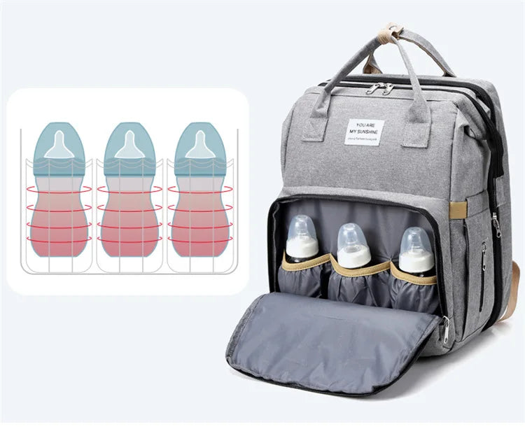 Diaper Bag Backpack, Multifunction Baby Bag, Foldable Crib, Insulation Milk Bottle Pocket, Waterproof Large Capacity Travel Bag, Gift for Mom Dad