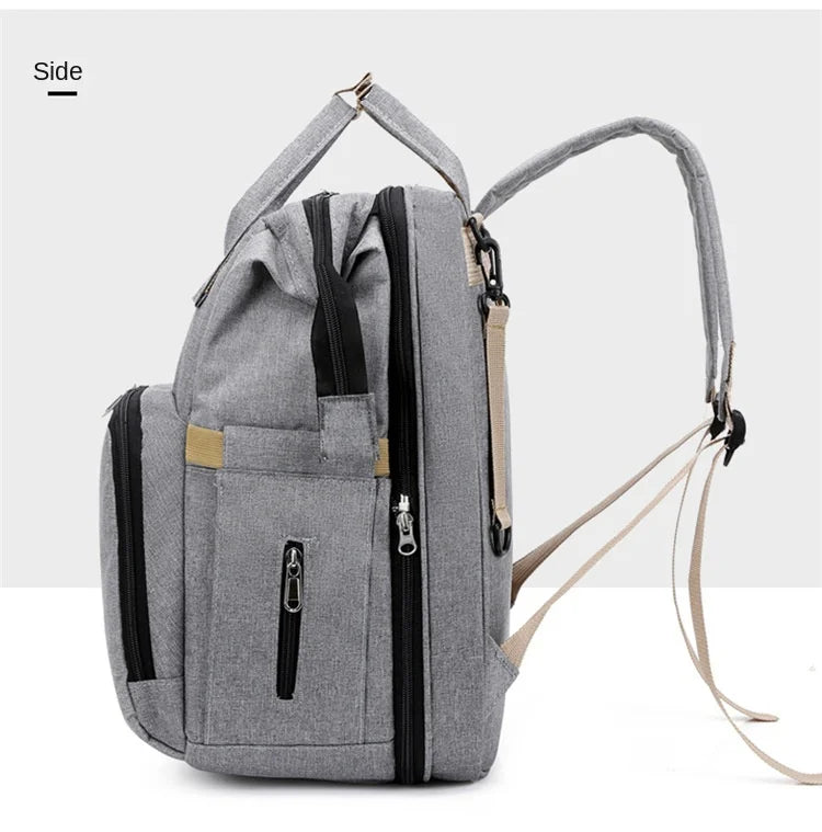 Diaper Bag Backpack, Multifunction Baby Bag, Foldable Crib, Insulation Milk Bottle Pocket, Waterproof Large Capacity Travel Bag, Gift for Mom Dad