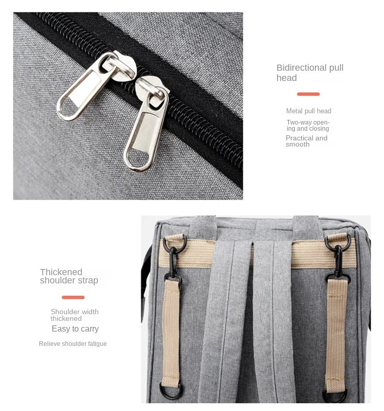 Diaper Bag Backpack, Multifunction Baby Bag, Foldable Crib, Insulation Milk Bottle Pocket, Waterproof Large Capacity Travel Bag, Gift for Mom Dad