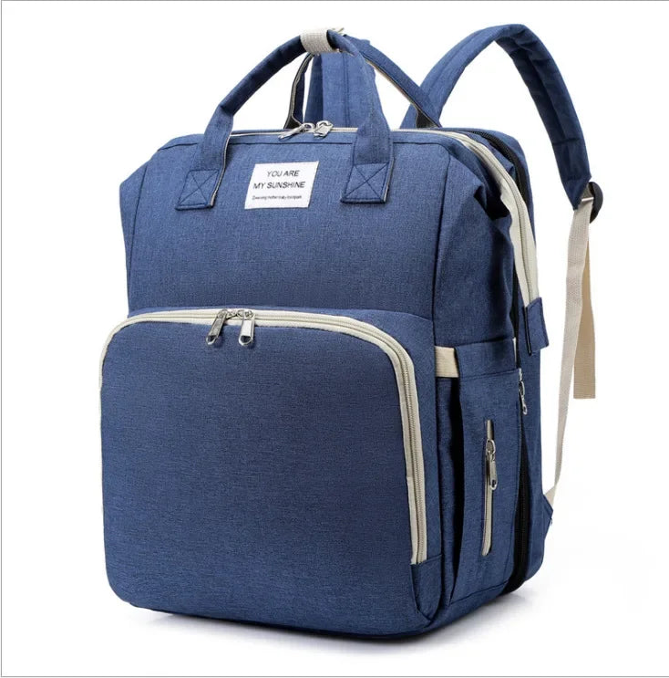 Diaper Bag Backpack, Multifunction Baby Bag, Foldable Crib, Insulation Milk Bottle Pocket, Waterproof Large Capacity Travel Bag, Gift for Mom Dad