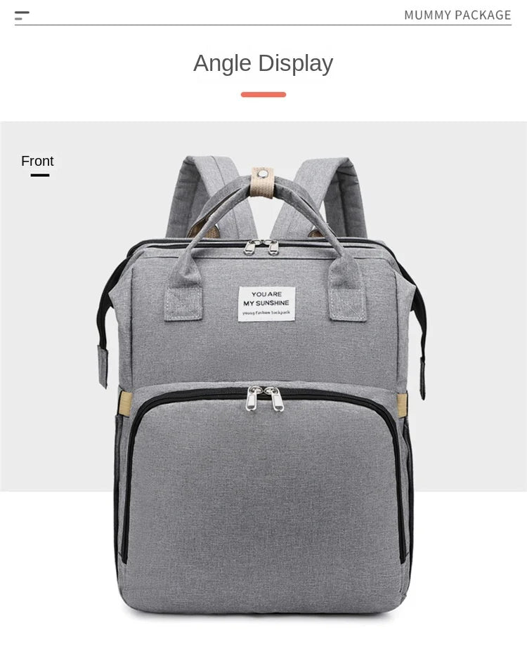 Diaper Bag Backpack, Multifunction Baby Bag, Foldable Crib, Insulation Milk Bottle Pocket, Waterproof Large Capacity Travel Bag, Gift for Mom Dad