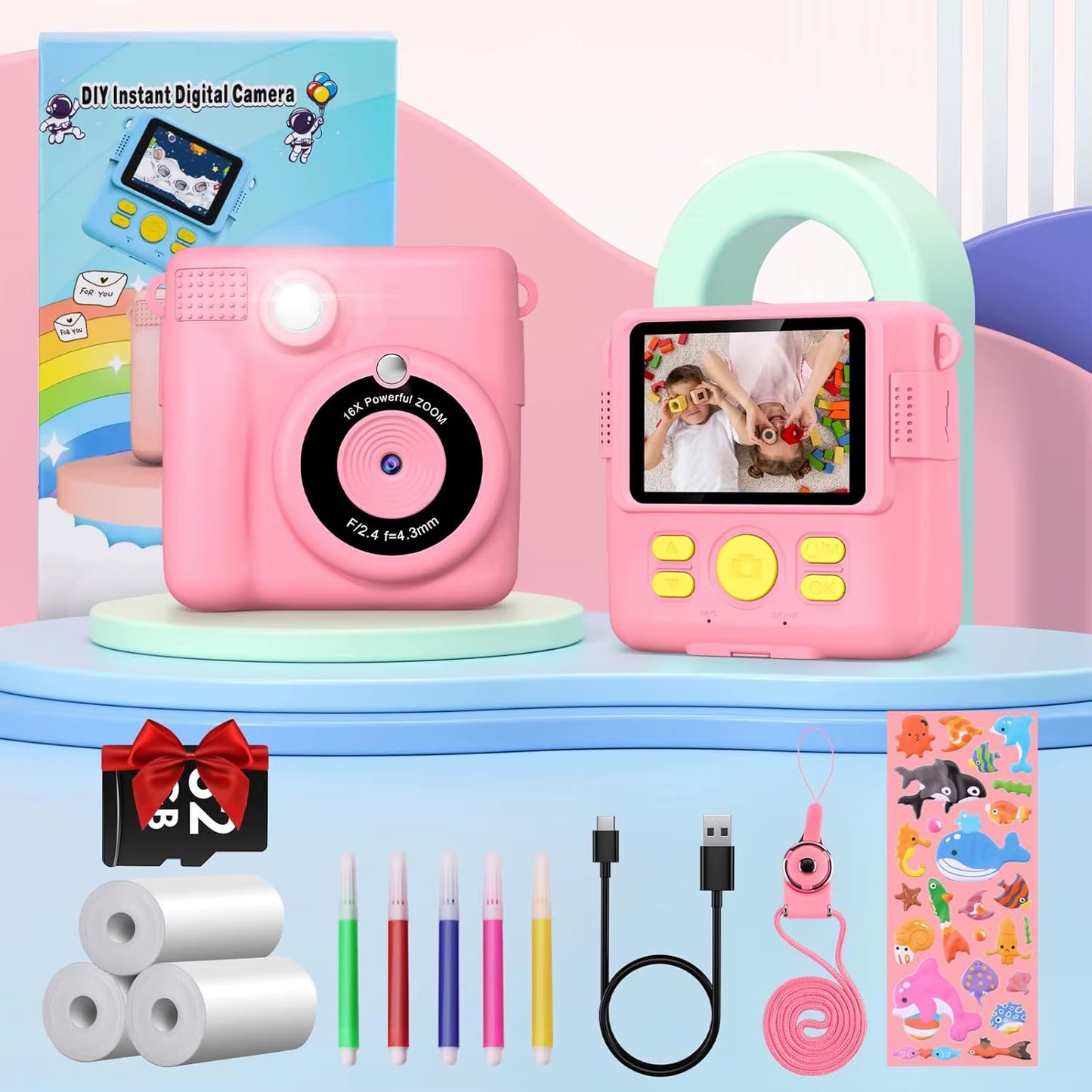 Children'S Instant Print Camera Thermal Printing Digital Camera 2.4" 1080P Camera Toy for 6-12 Years
