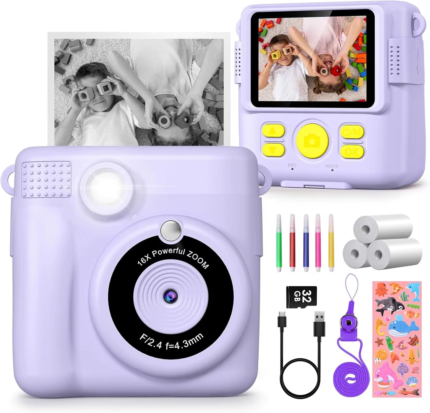 Children'S Instant Print Camera Thermal Printing Digital Camera 2.4" 1080P Camera Toy for 6-12 Years