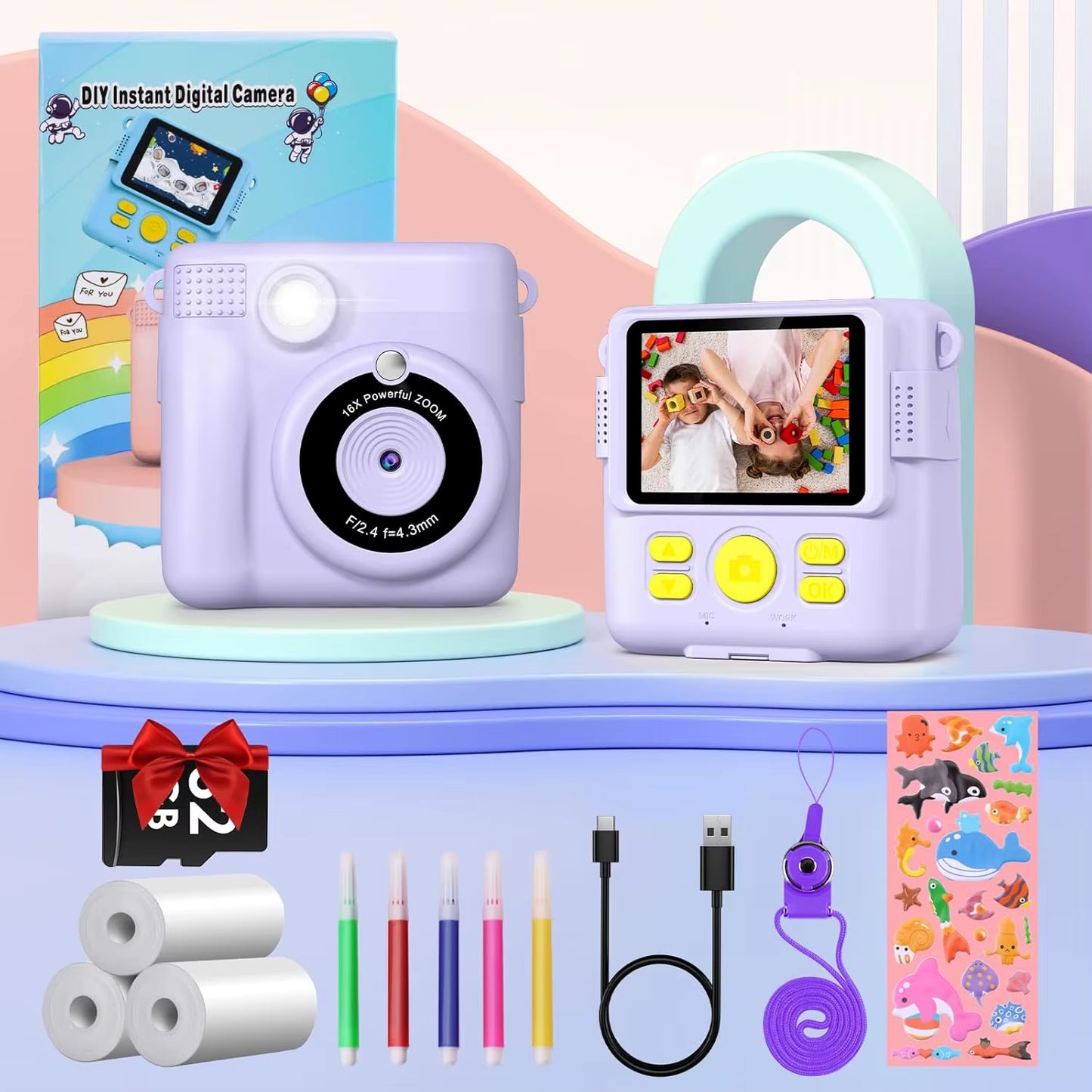 Children'S Instant Print Camera Thermal Printing Digital Camera 2.4" 1080P Camera Toy for 6-12 Years